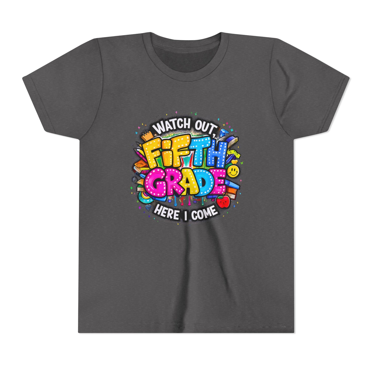 Fifth Grade T‑Shirt for Kids - "Watch Out Fifth Grade Here I Come" Back-to-School Tee