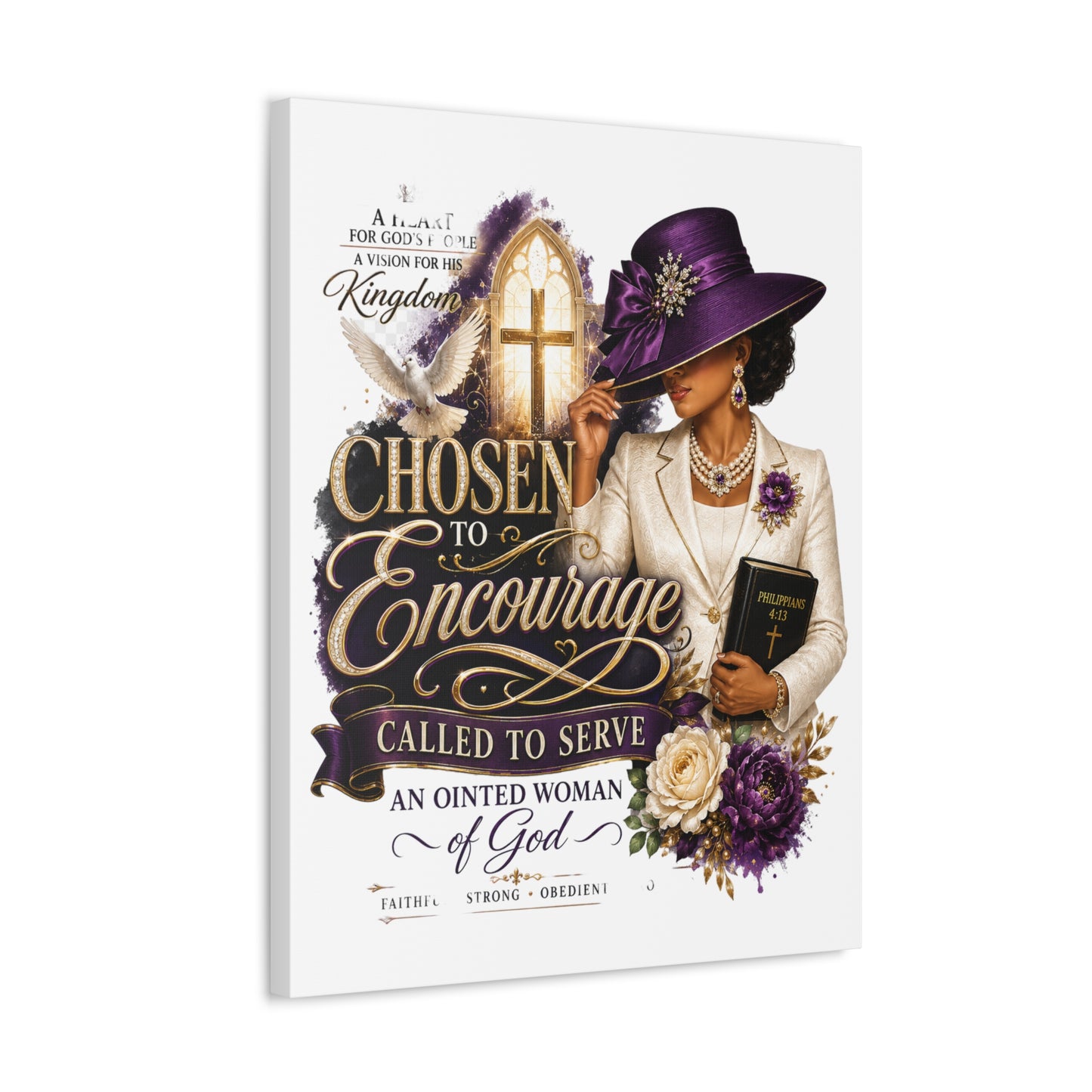 Chosen to Encourage Stretched Canvas – Inspirational Christian Wall Art (Called to Serve, ‘Anointed Woman’)