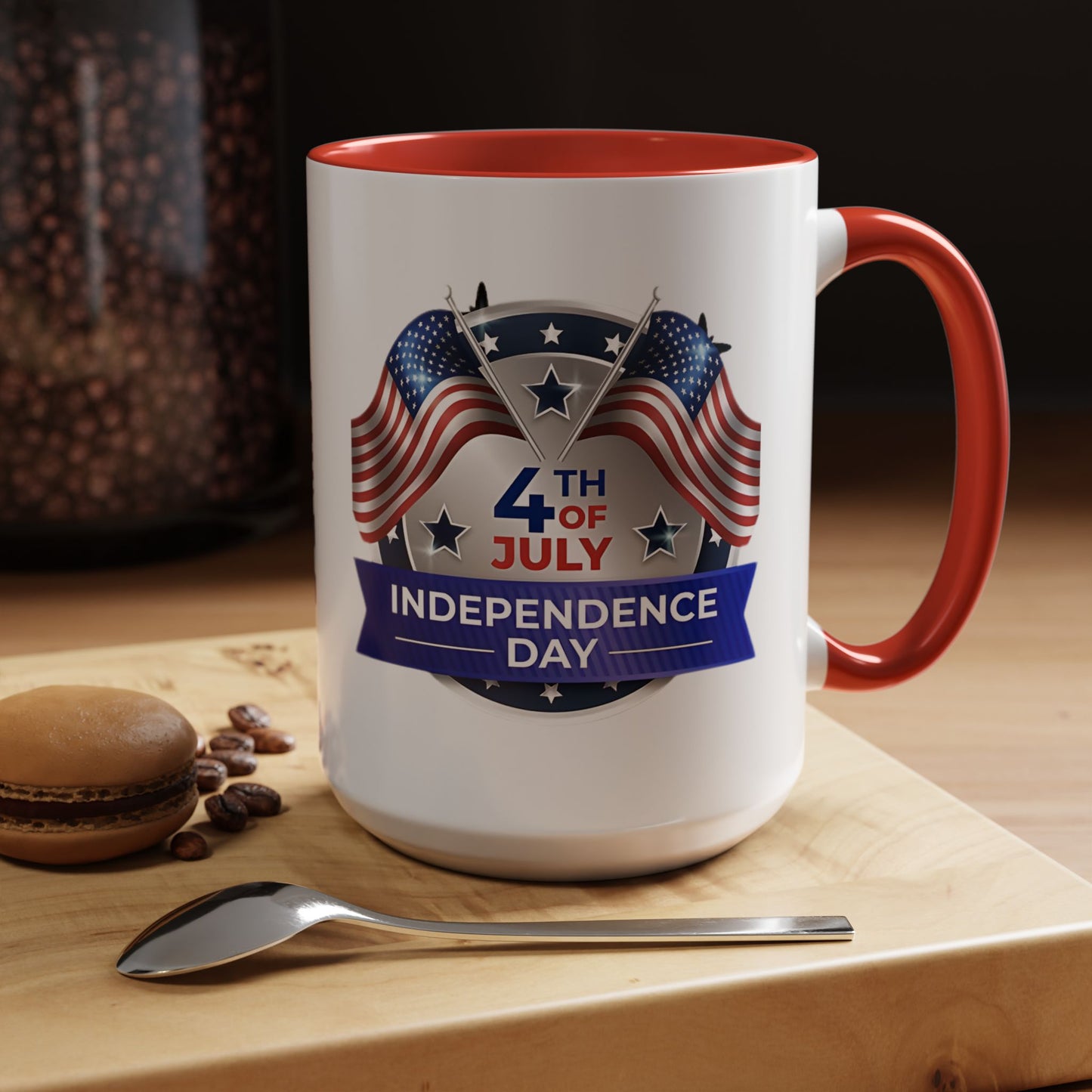 4th of July Independence Day Coffee Mug - Patriotic American Flag Accent
