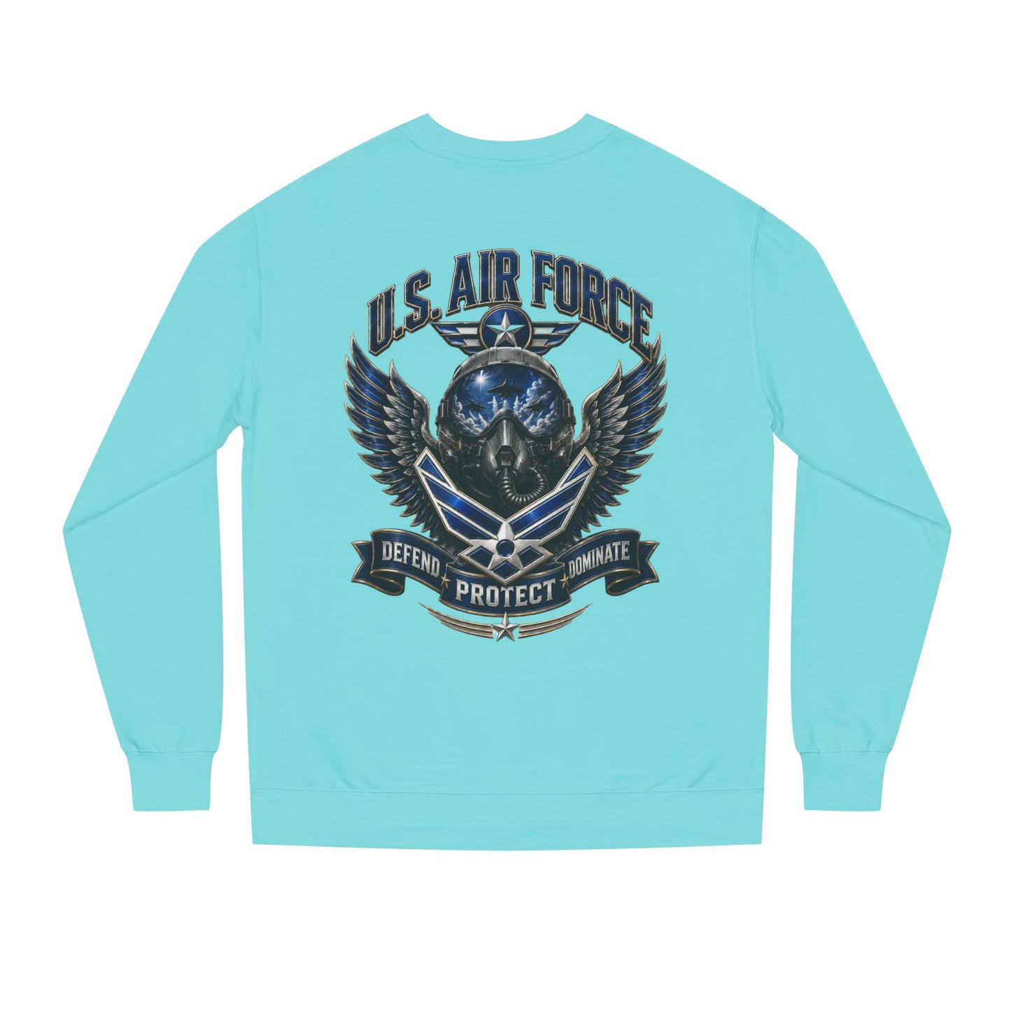 U.S. Air Force Skull Crewneck Sweatshirt — Defend Protect Dominate Tactical Pullover