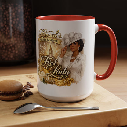 First Lady Inspirational Coffee Mug — "Blessed & Highly Favored" Accent Ceramic Mug