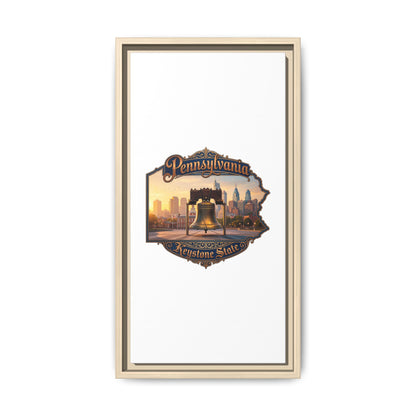 Pennsylvania Keystone State Framed Canvas Wall Art — Liberty Bell & Philadelphia Skyline