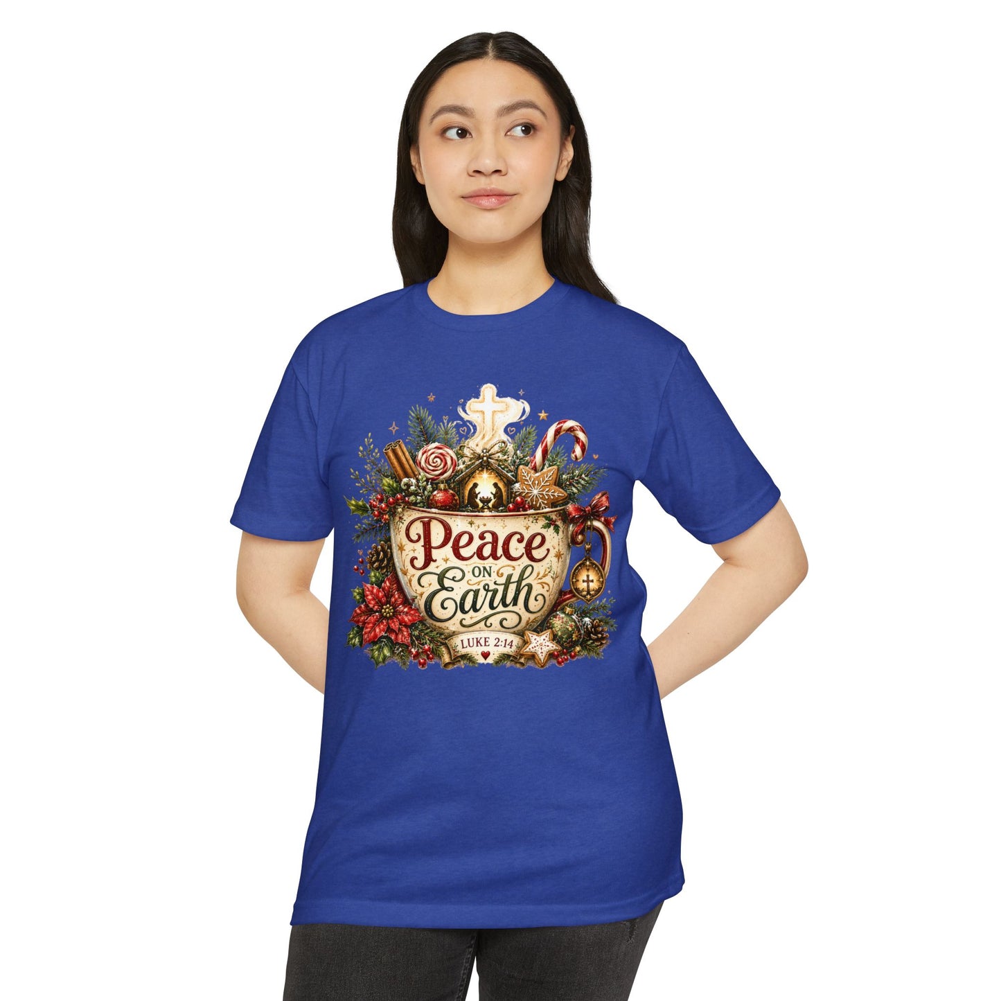 Peace on Earth Christmas T-shirt — Luke 2:14 Nativity Holiday Tee