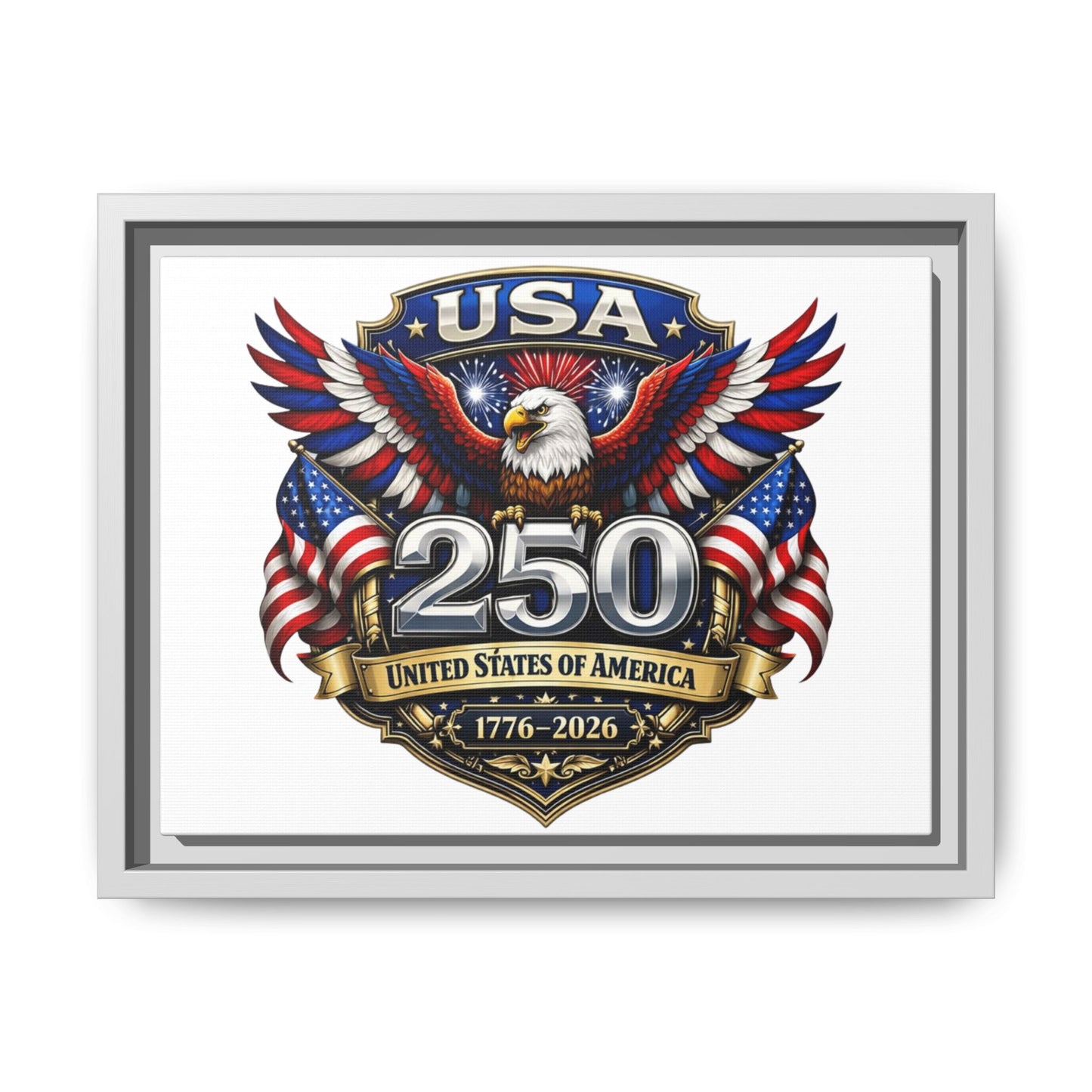 USA 250 Anniversary Framed Canvas — Patriotic Eagle 1776–2026 Wall Art