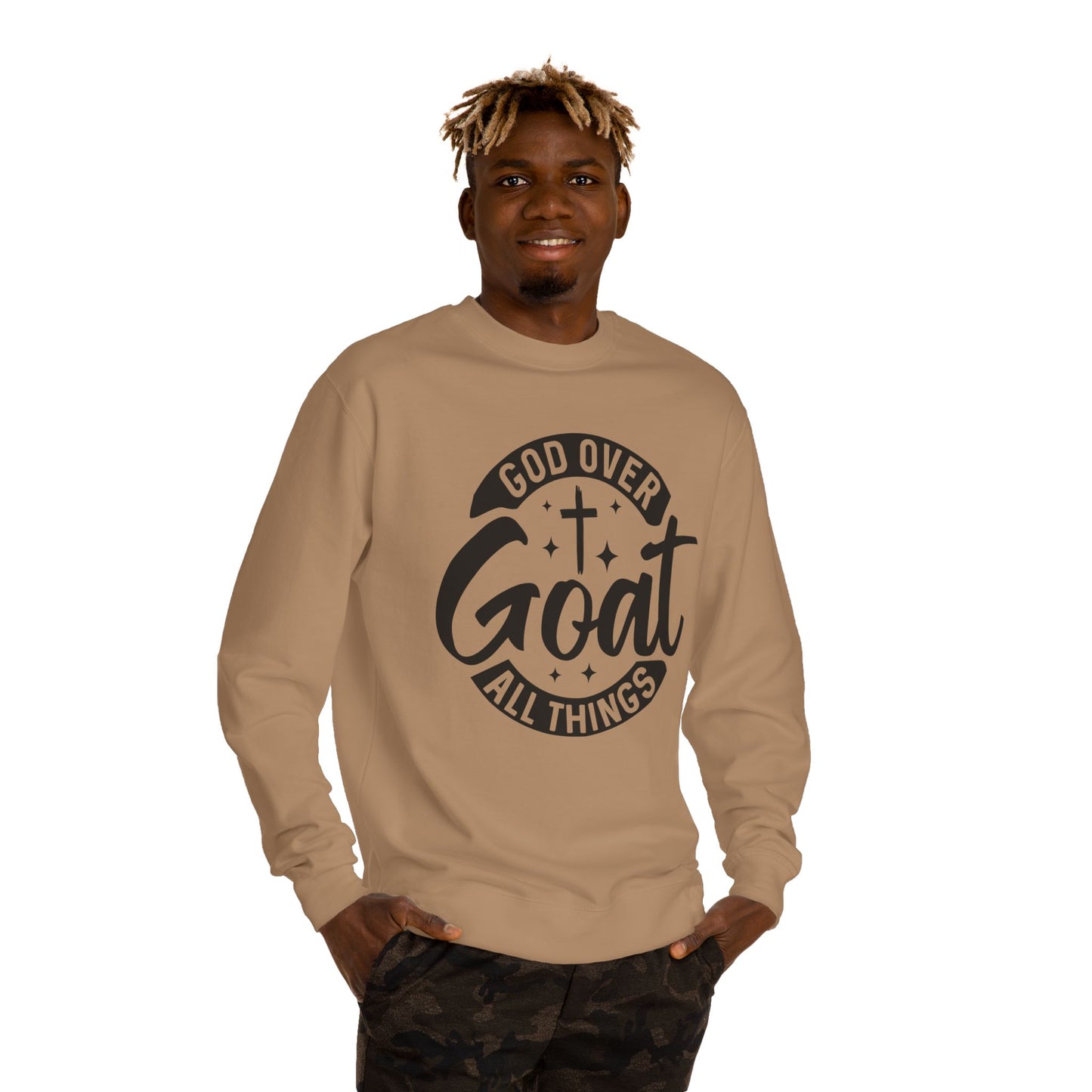 God Over Goat Crewneck Sweatshirt - Christian Faith Graphic Pullover