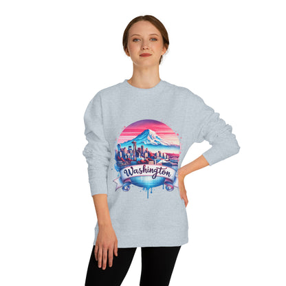 Washington Scenic Crewneck Sweatshirt — Mountain & City Skyline Design