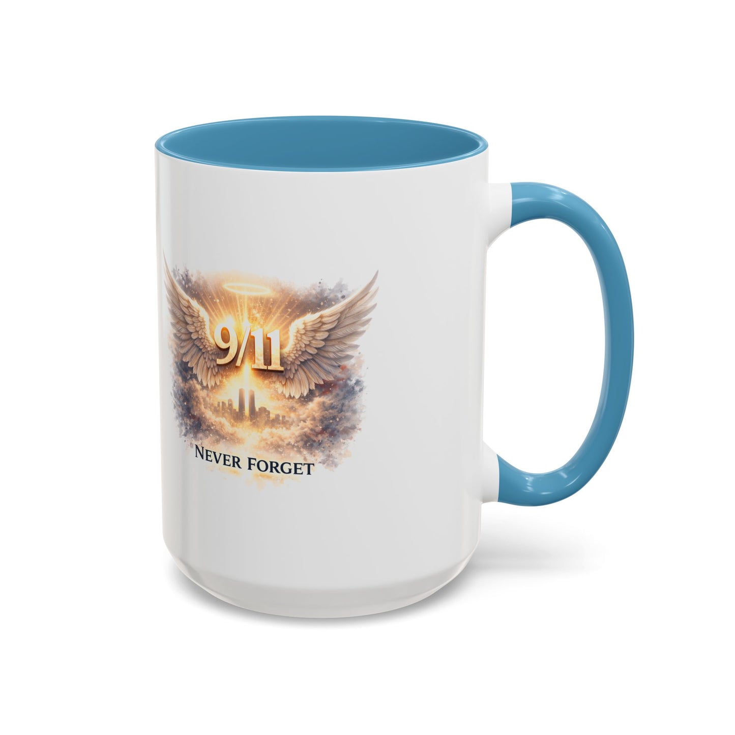 9/11 Never Forget Accent Coffee Mug — Memorial Tribute Ceramic Mug