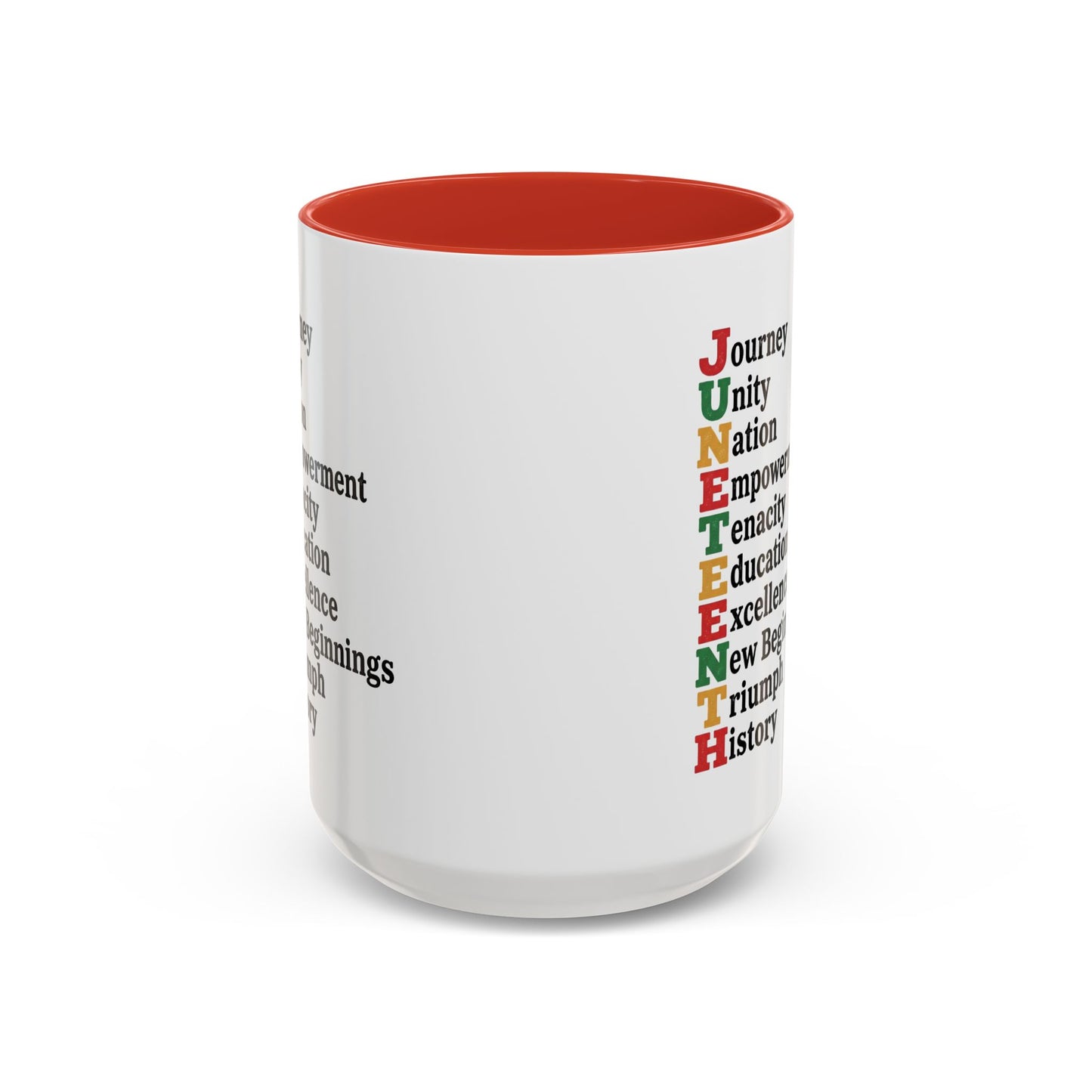 Juneteenth Acronym Accent Coffee Mug – Journey Unity Nation Empowerment (11/15oz)
