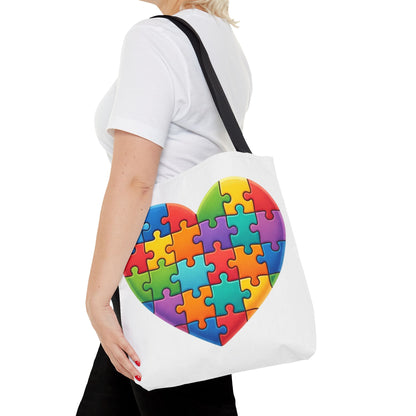 Autism Puzzle Heart Tote Bag - Colorful Awareness Canvas Tote