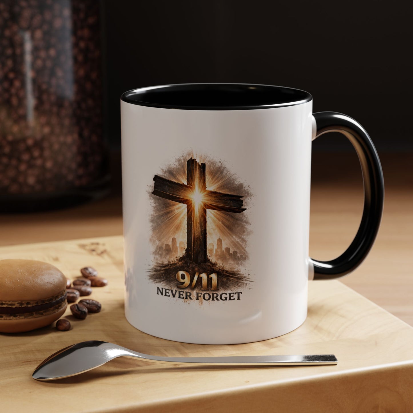 9/11 Never Forget Coffee Mug — Religious Memorial Accent Mug