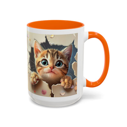 Cute Peekaboo Kitten Accent Coffee Mug — Cat Lover Gift (11/15oz)