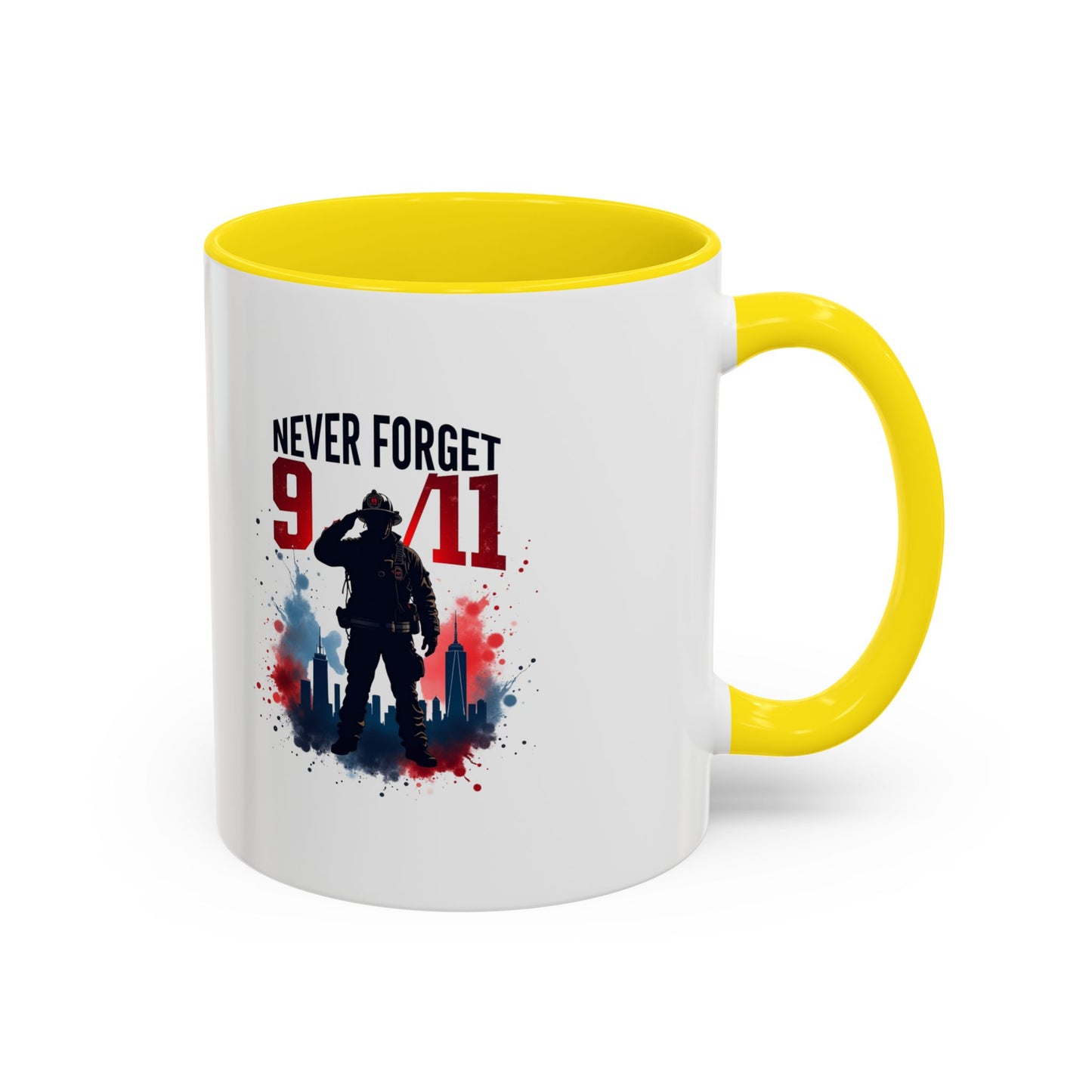 Never Forget 9/11 Accent Coffee Mug — Patriotic Memorial Tribute (11oz, 15oz)