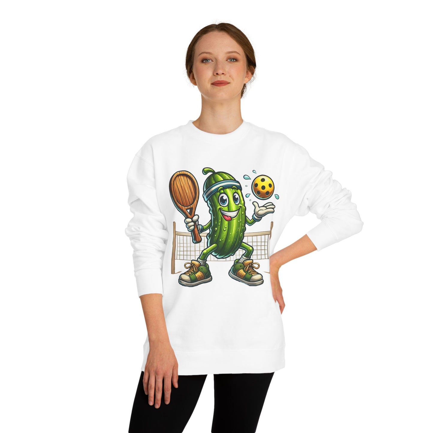 Pickle Pickleball Crewneck Sweatshirt — Cute Pickle Playing Pickleball Graphic