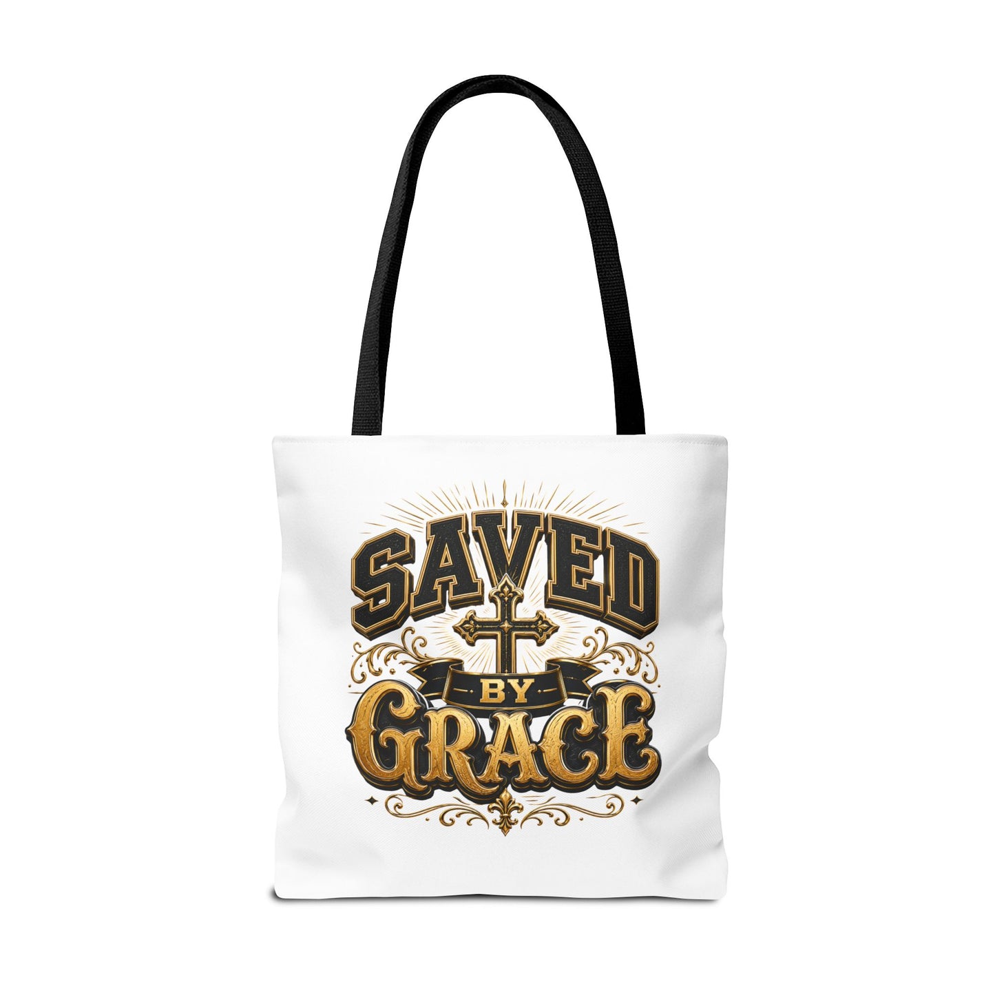 Saved by Grace Tote Bag – Christian Cross Inspirational Canvas Tote