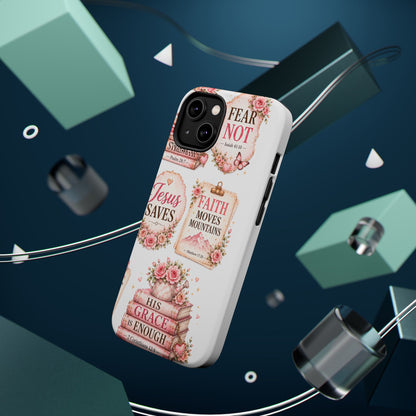 Christian Phone Case - "Fear Not, Faith Moves Mountains, Jesus Saves" Floral Magnetic Impact-Resistant Case