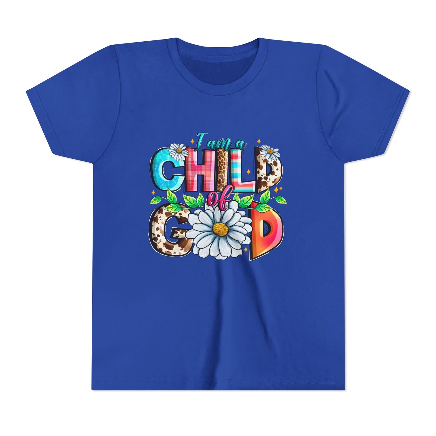Youth Tee — "I Am a Child of God" Floral Christian Graphic