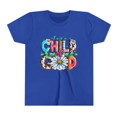 Youth Tee — "I Am a Child of God" Floral Christian Graphic