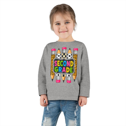Second Grade Toddler Long Sleeve Tee – Colorful Pencil Back to School Shirt