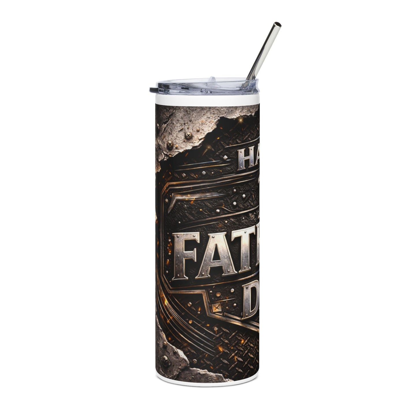 Father's Day 20oz Stainless Steel Tumbler — "Happy 1st Father Day" Vintage Metal Badge Design