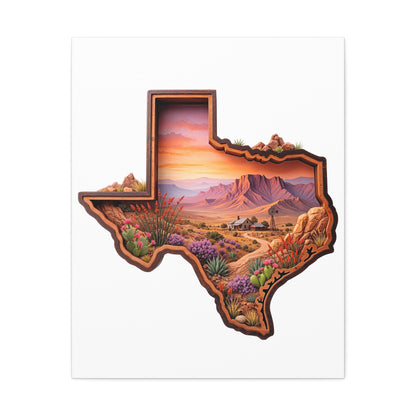 Texas Desert Landscape Stretched Canvas — Sunset State Silhouette Wall Art