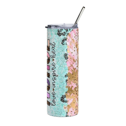 20oz Lucele Leopard Accent Stainless Steel Tumbler — Glitter Pastel Travel Cup