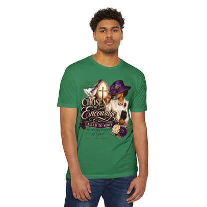 Chosen to Encourage Christian T-Shirt — 'Called to Serve' Purple Church Hat Design