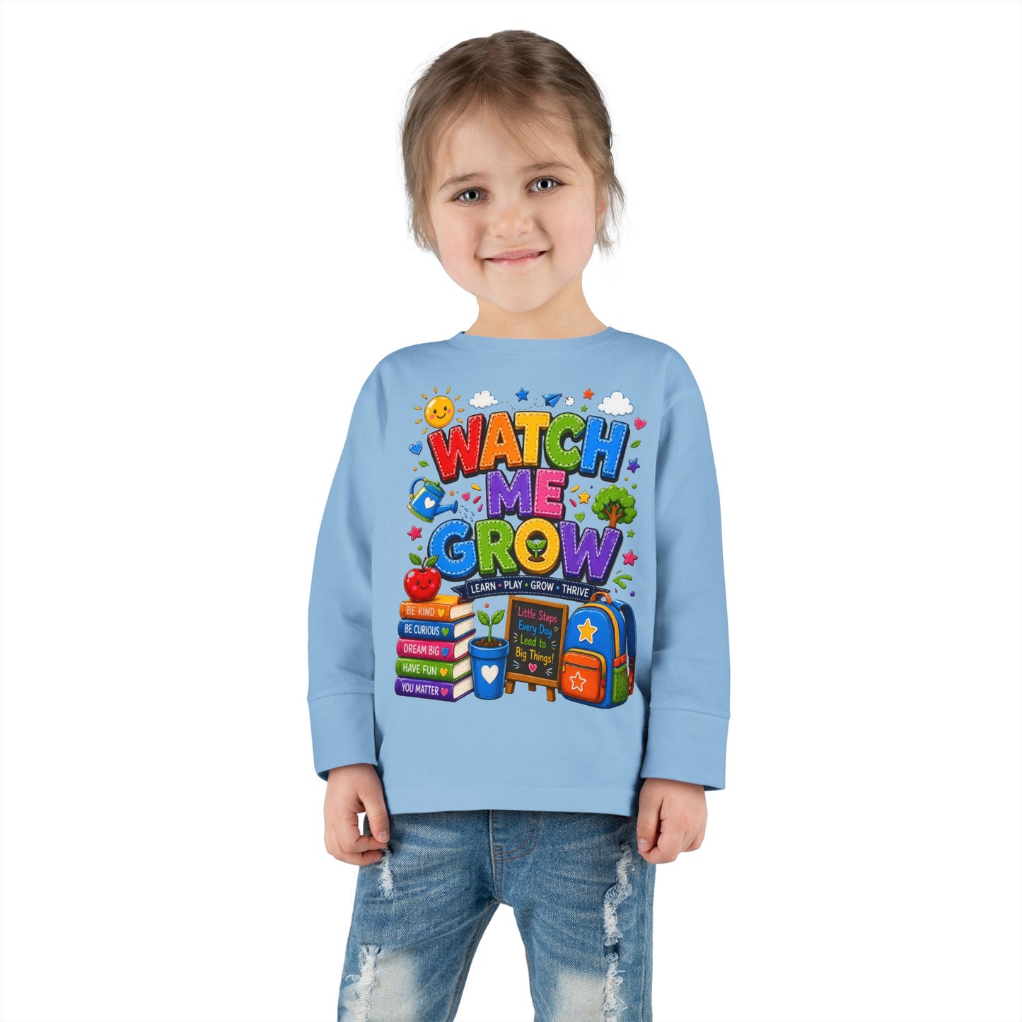 Watch Me Grow Toddler Long Sleeve Tee — Back to School Cute Growth Shirt
