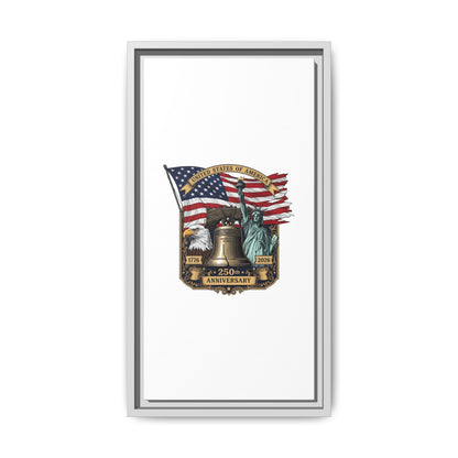 Liberty 250th Anniversary Framed Canvas Print — American Flag, Statue of Liberty & Liberty Bell Art