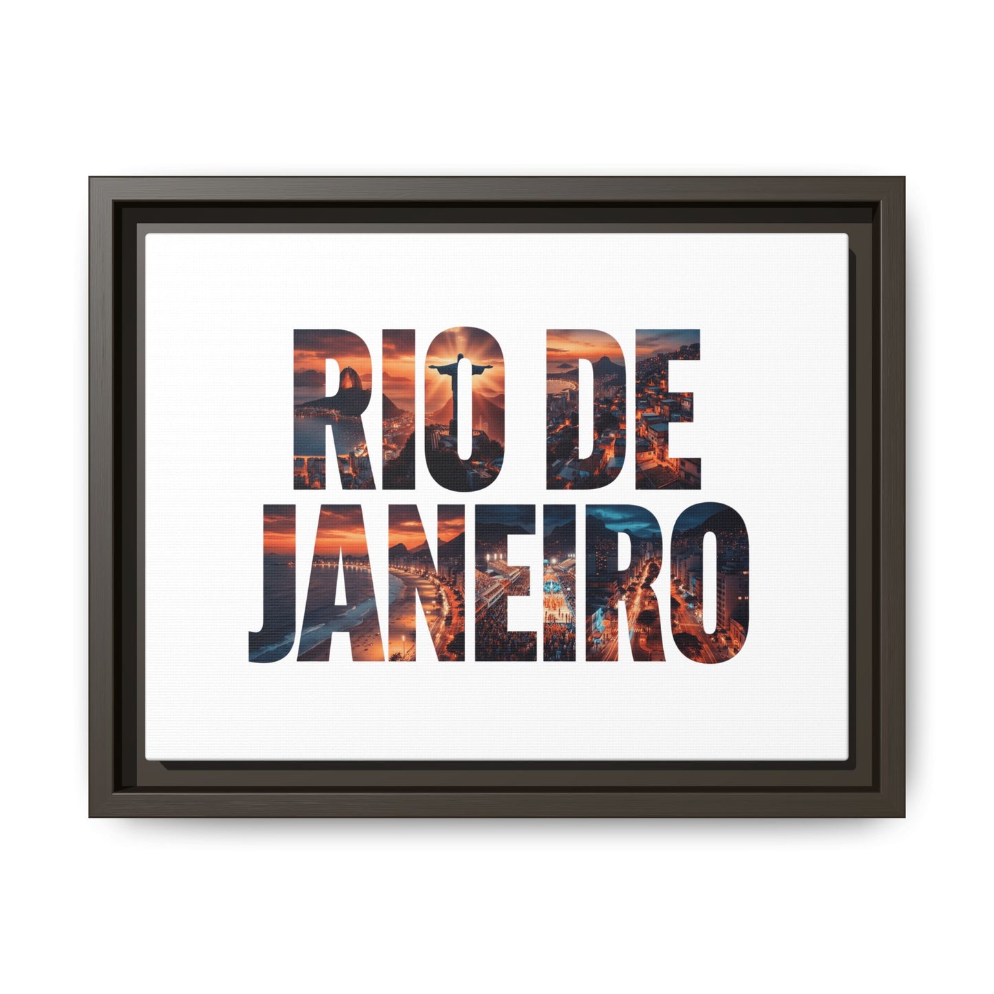 Rio de Janeiro Matte Canvas Framed Print — Sunset Cityscape Typography Wall Art
