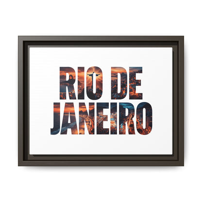 Rio de Janeiro Matte Canvas Framed Print — Sunset Cityscape Typography Wall Art
