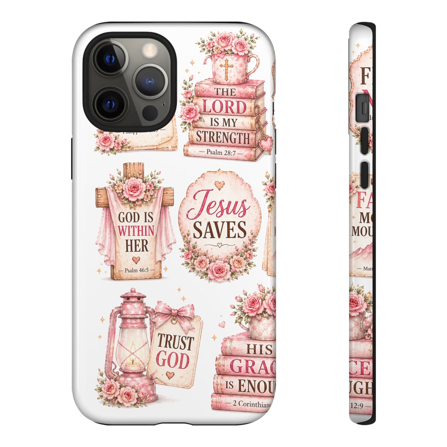 Christian Phone Case — Jesus Saves Floral Tough Case with 'God Is Within Her' & 'Trust God' Design