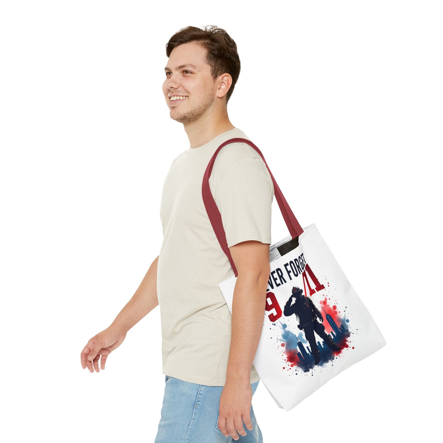 Never Forget 9/11 Tribute Tote Bag — Memorial Patriotic Canvas Carryall