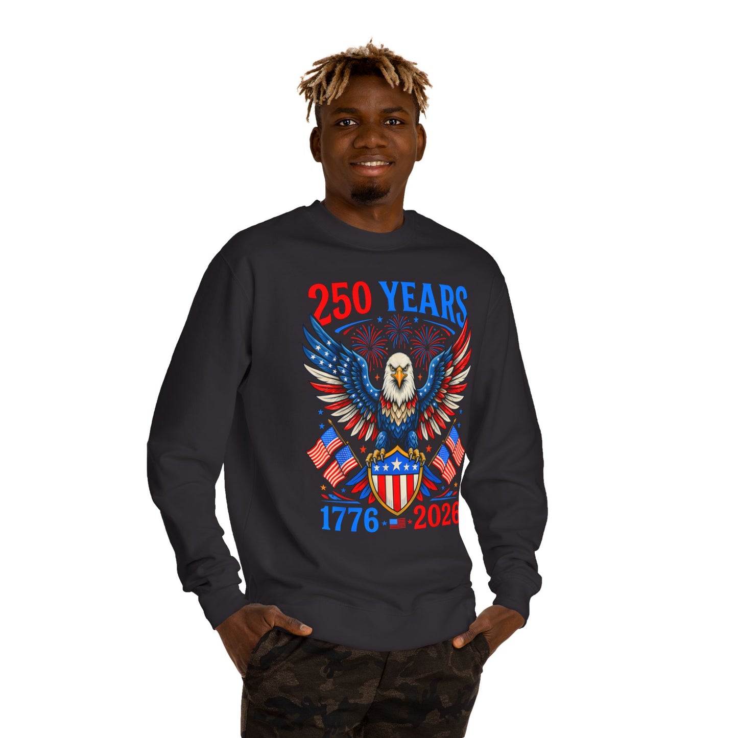 250 Years 1776–2026 Eagle Crewneck Sweatshirt — Patriotic 250th Anniversary