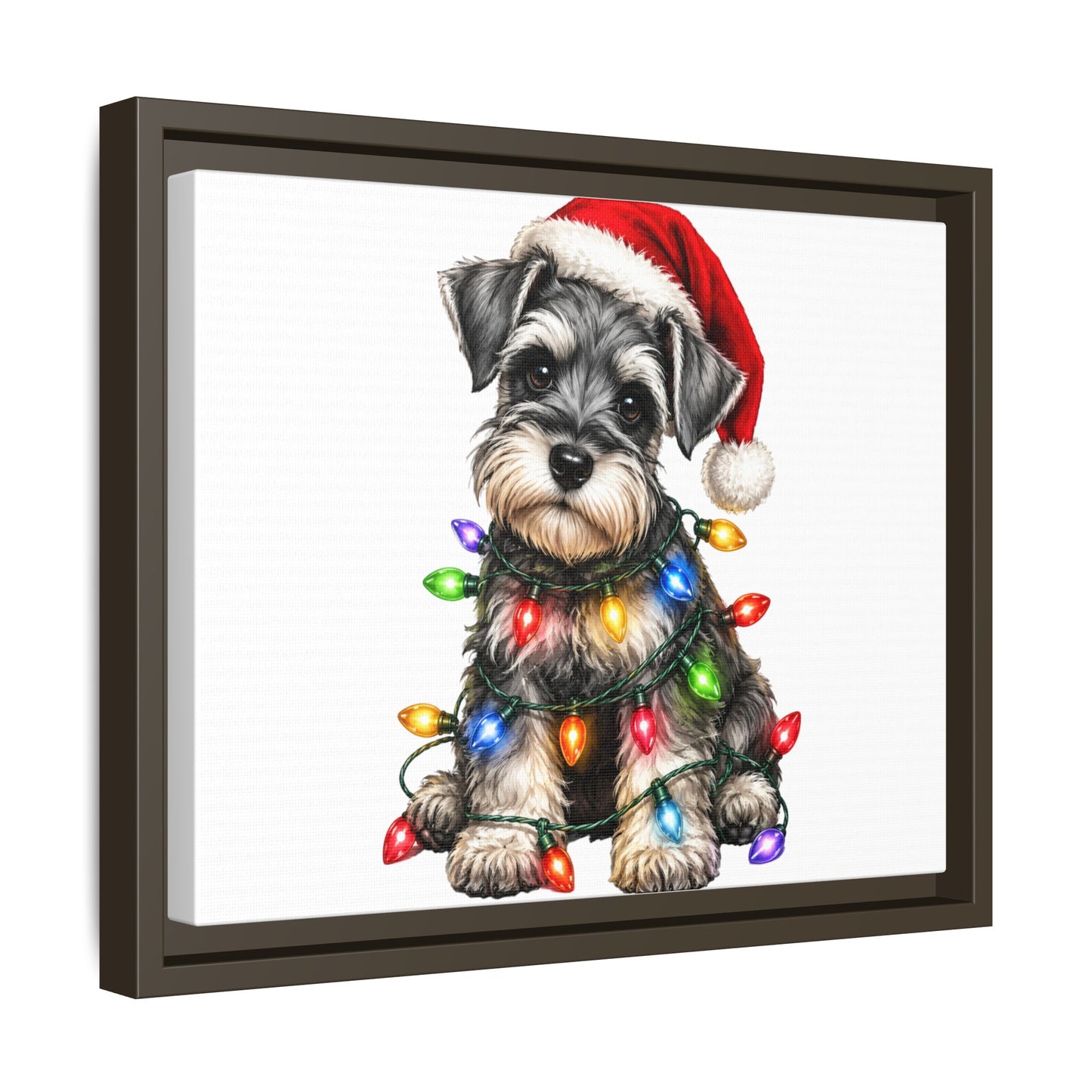 Holiday Schnauzer Canvas Print — Framed Matte Wall Art with Christmas Lights