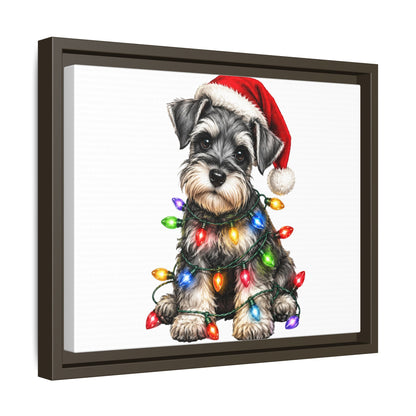 Holiday Schnauzer Canvas Print — Framed Matte Wall Art with Christmas Lights