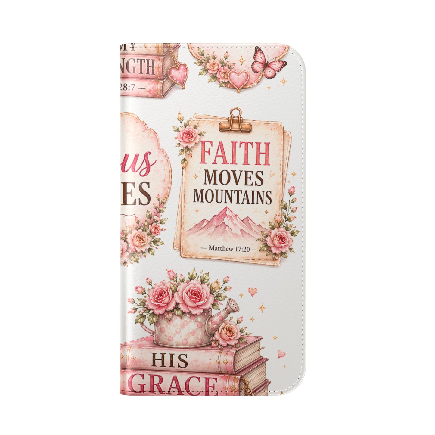 Christian Floral Phone Flip Case — "Jesus Saves" & Inspirational Scripture Wallet Cover