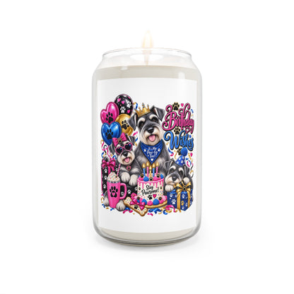 Birthday Schnauzer Soy Candle — 13.75oz Scented Candle with Party Dogs Design
