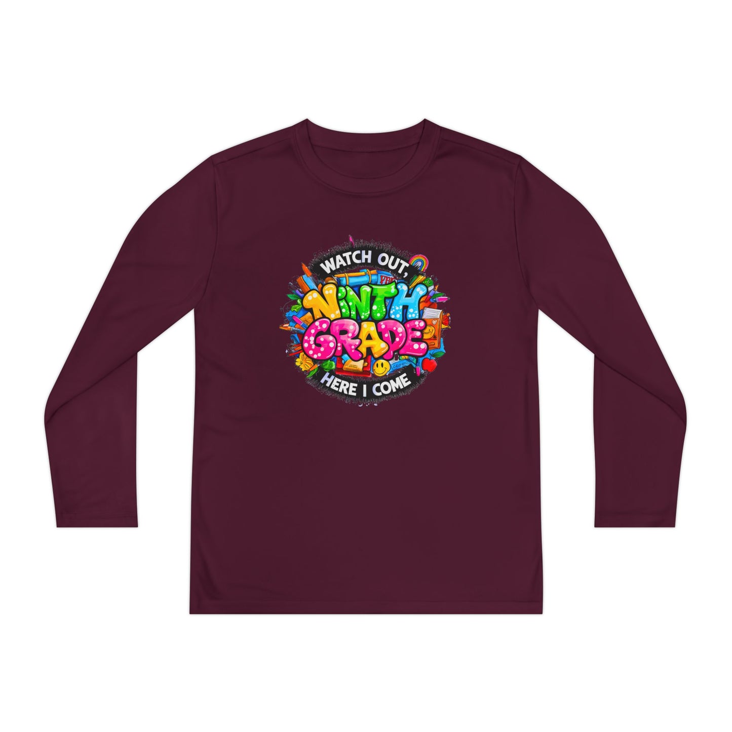 Ninth Grade Crewneck Long Sleeve — "Watch Out Ninth Grade Here I Come" Back-to-School Tee