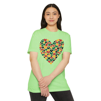 Heart Pattern T-Shirt — Colorful Hand-Drawn Hearts Graphic Tee