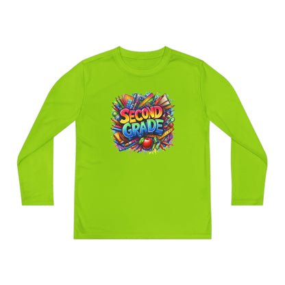 Second Grade Youth Long Sleeve Tee — Colorful School Supplies Back-to-School Shirt