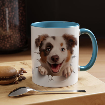 Australian Shepherd Peeking Coffee Mug — Cute Puppy Accent Mug (11/15oz)