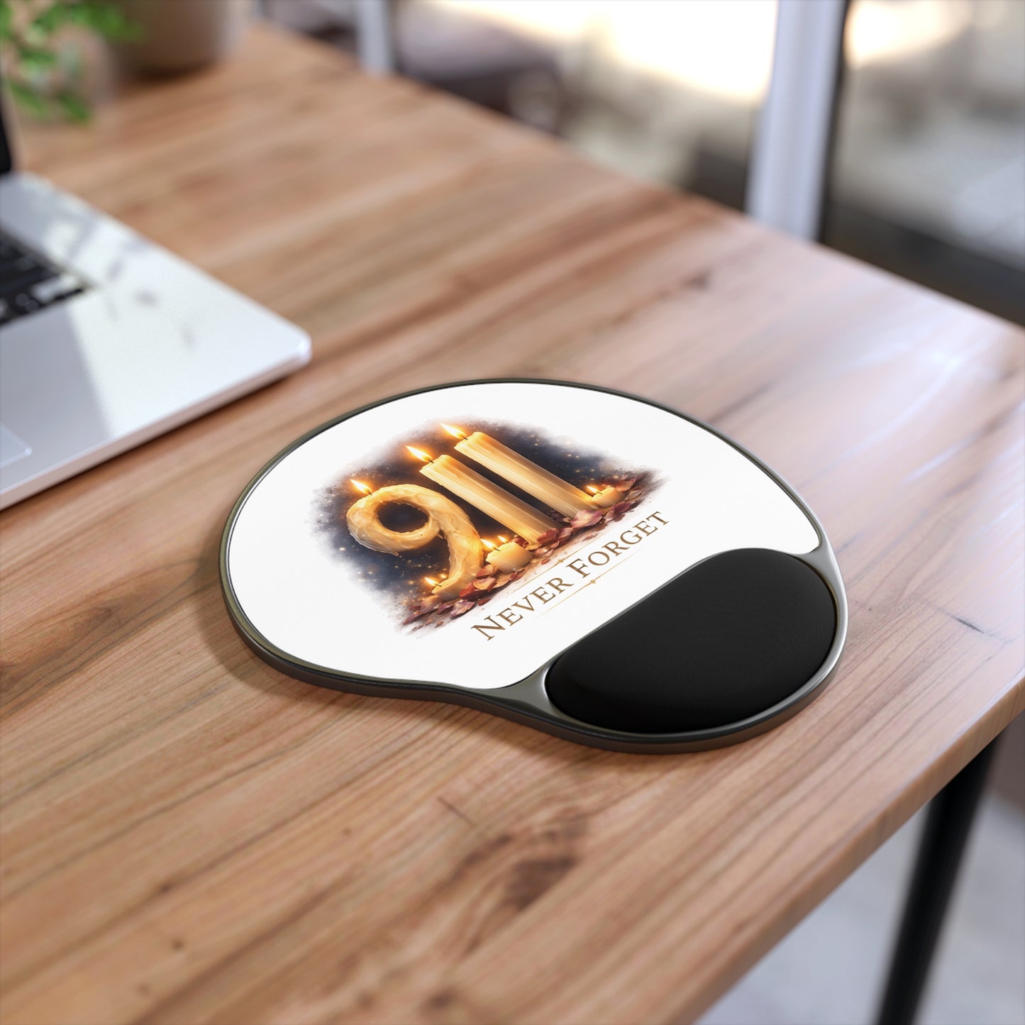 9/11 Never Forget Mouse Pad with Wrist Rest — Memorial Candle Design