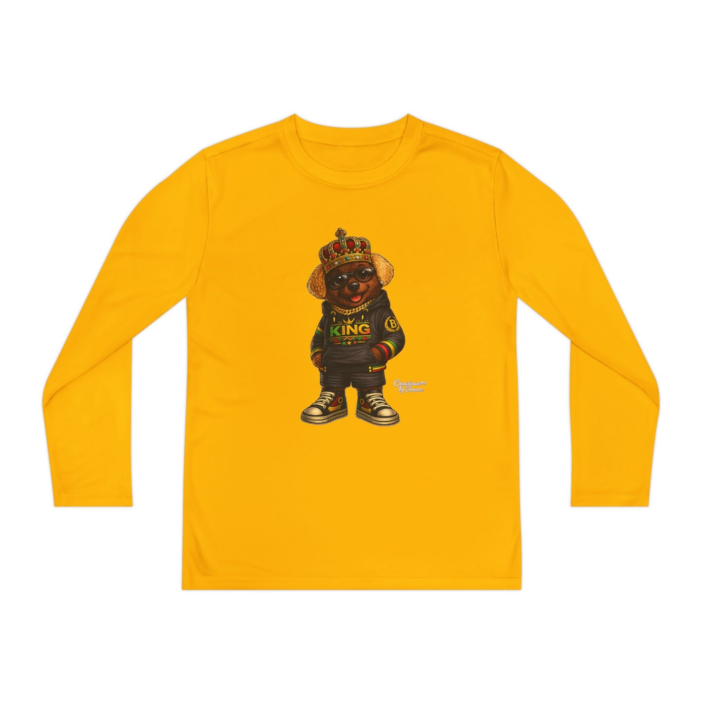 Youth Long Sleeve Tee — 'King' Bear Graphic