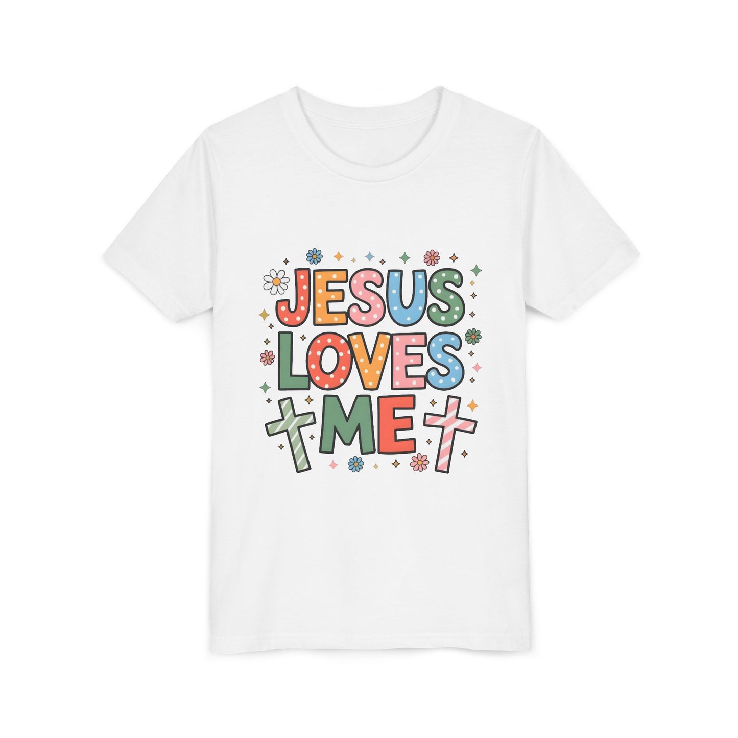 Youth Tee — "Jesus Loves Me" Colorful Christian Kids T-Shirt