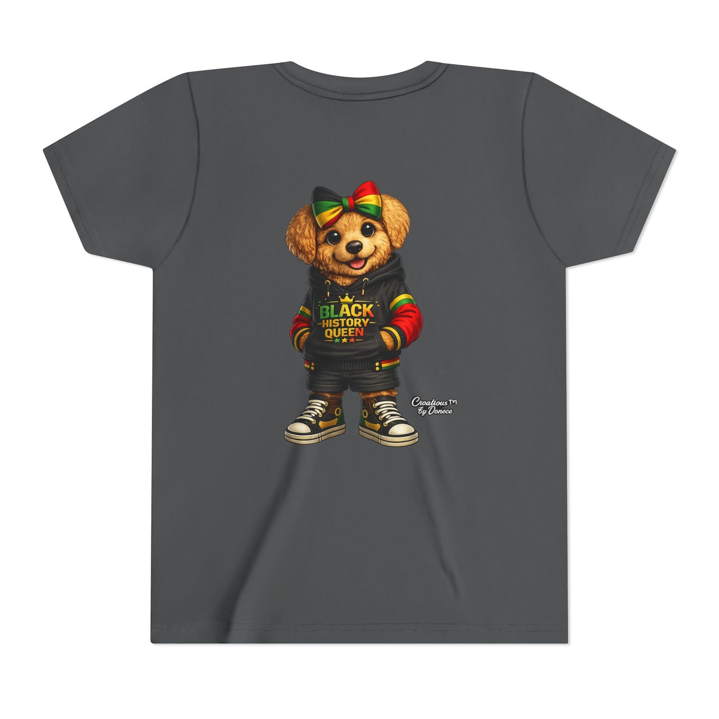 Youth Tee — Black History Queen Bear Graphic T-Shirt