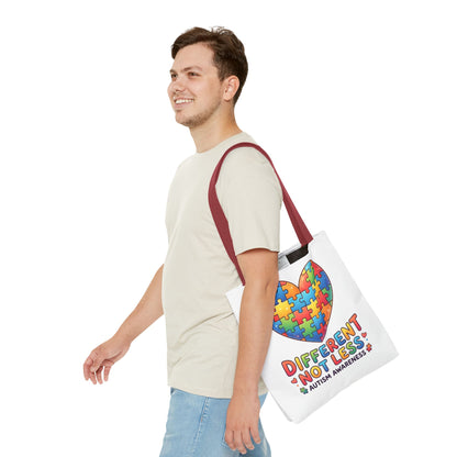 Autism Awareness Tote Bag — "Different Not Less" Puzzle Heart