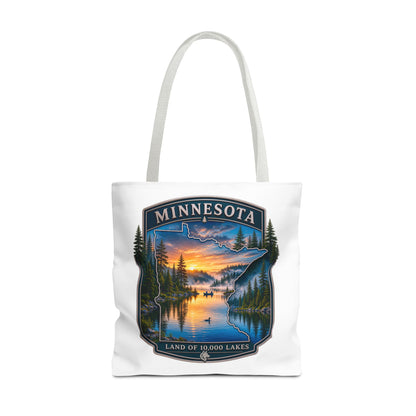 Minnesota Scenic Tote Bag — 'Land of 10,000 Lakes' Sunset Lake Design