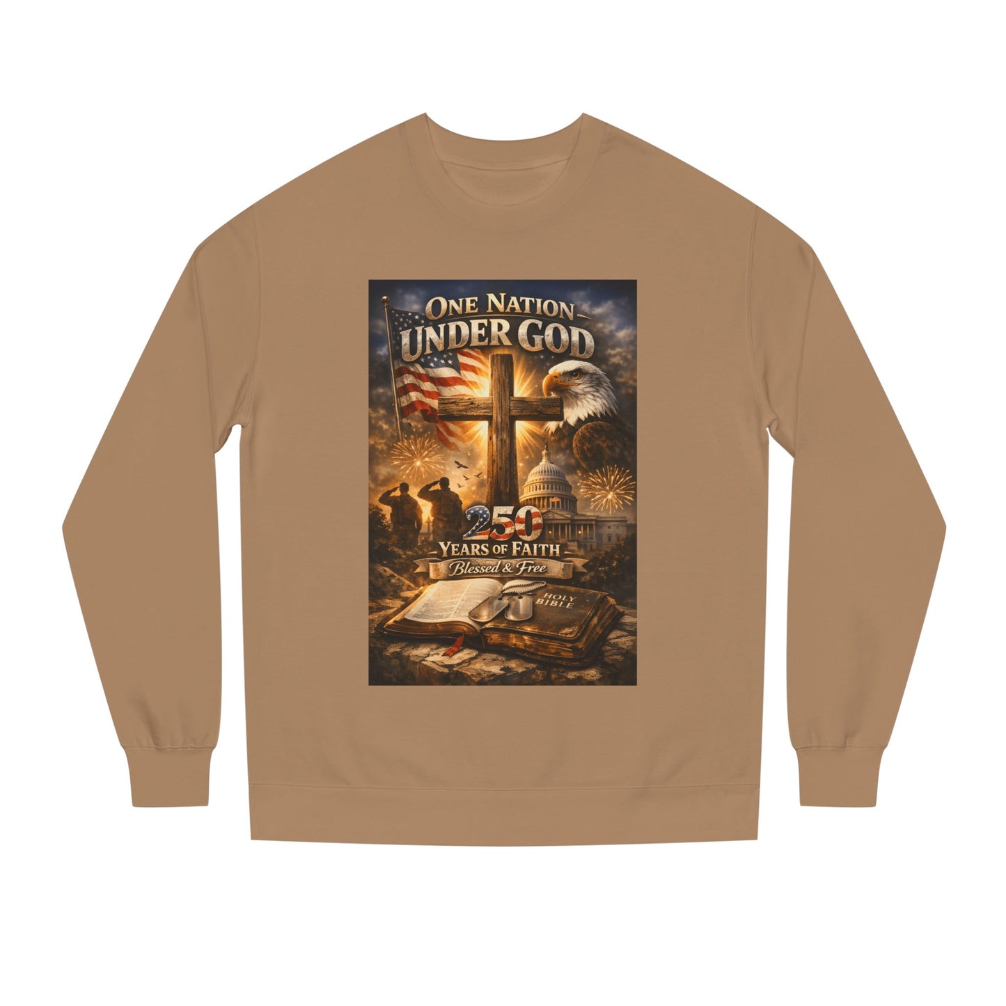 Patriotic Christian Sweatshirt — "One Nation Under God" 25 Years of Faith Crewneck