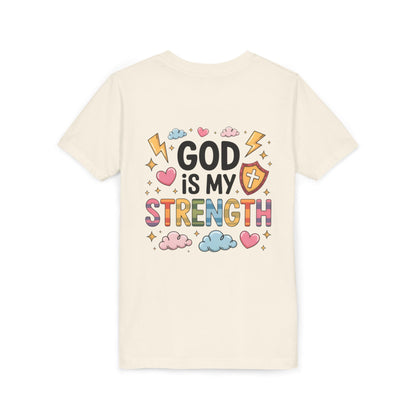 God Is My Strength Youth Tee — Cute Faith-Based Kids T-Shirt