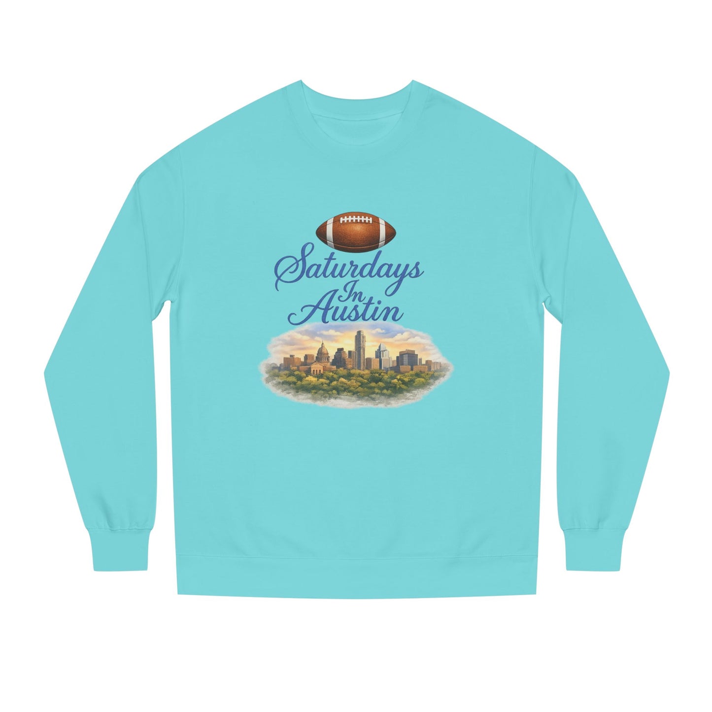 Saturdays in Austin Crewneck Sweatshirt — Floral Football City Skyline Design